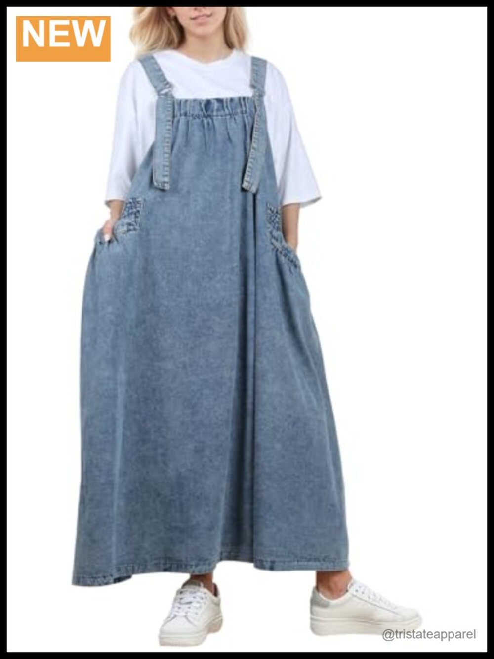 Baggy Denim Overall Dress Loose Relaxed Fit Big Pockets Adjustable Straps